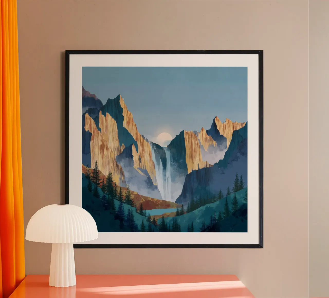 Waterfall Mountain Landscape Print carta hahnemühle da Dune
