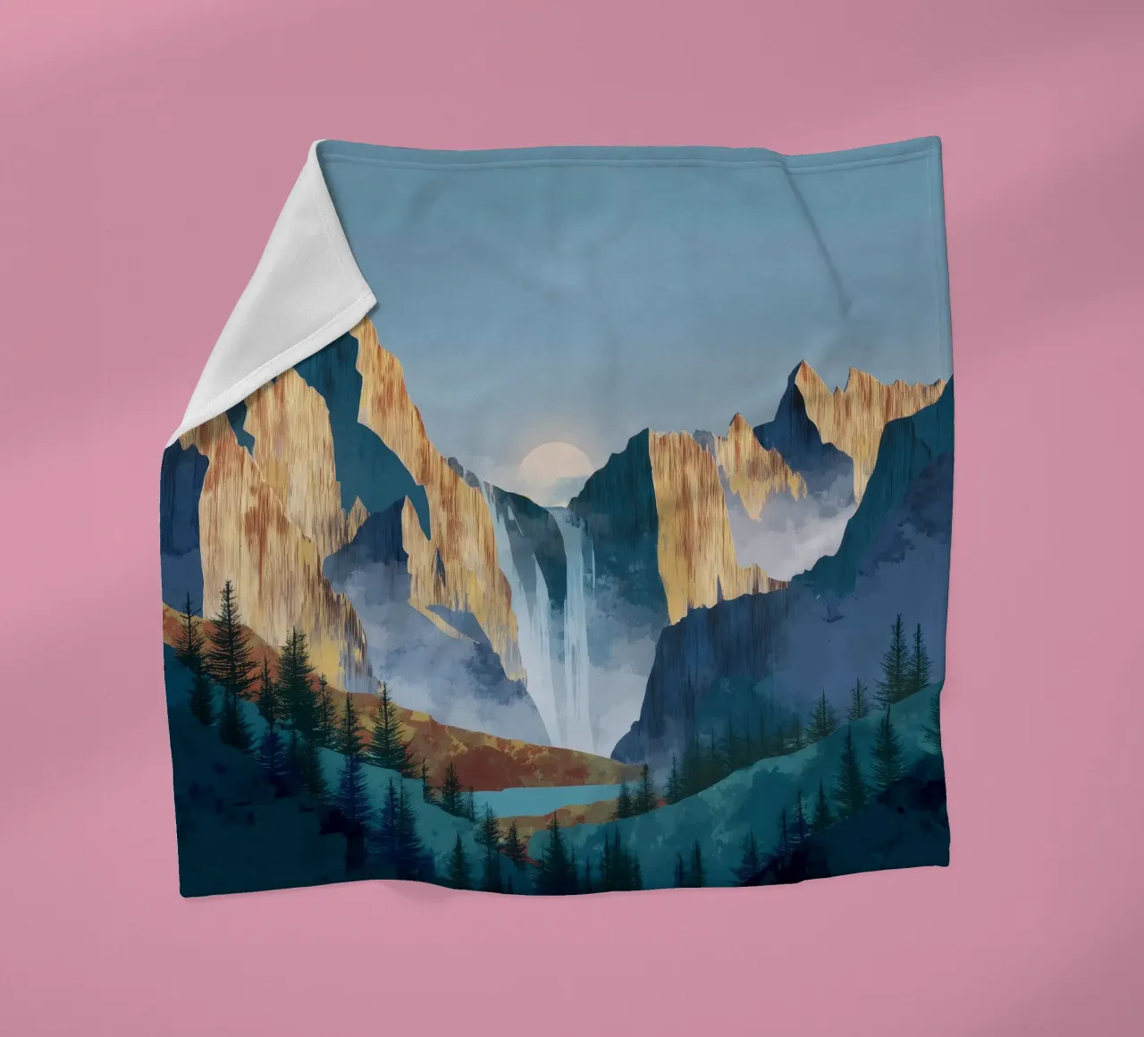 Waterfall Mountain Landscape Print coperta in pile da Dune
