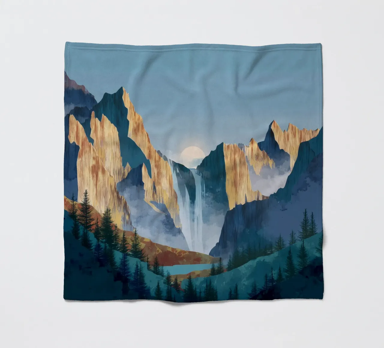 Waterfall Mountain Landscape Print coperta in pile da Dune