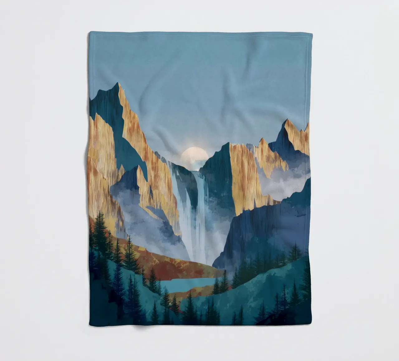 Waterfall Mountain Landscape Print coperta in pile da Dune