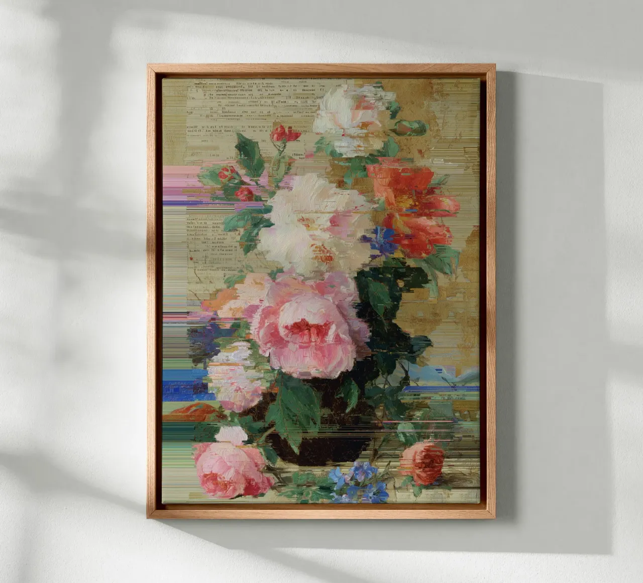 Blumige Glitch Dynamik Leinwand mit Schattenfugenrahmen von Carinaprint
