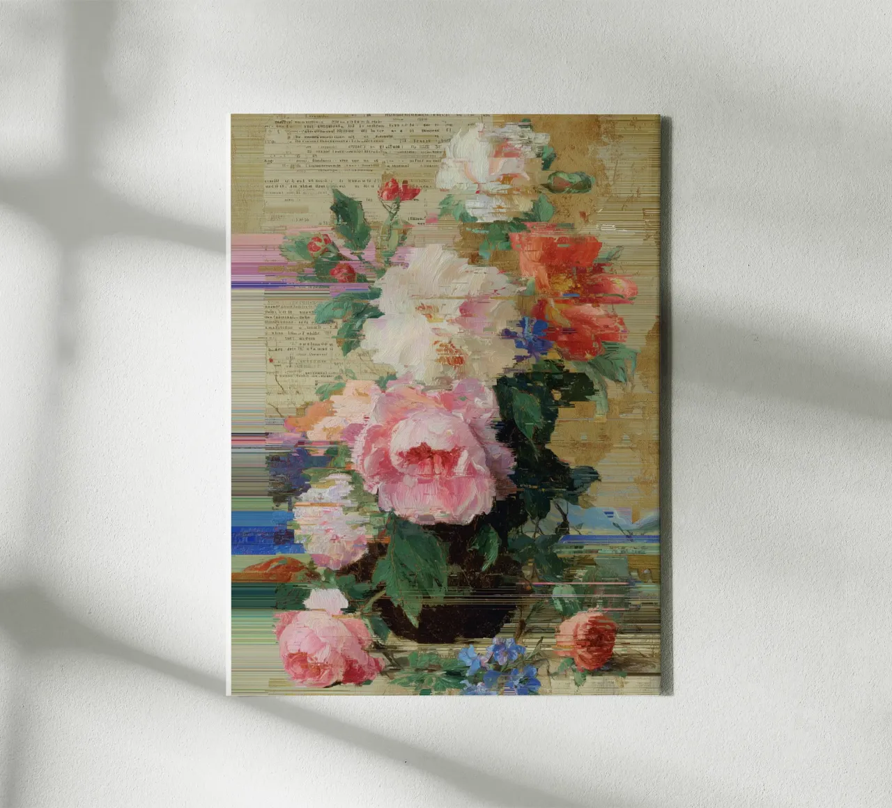 Blumige Glitch Dynamik Leinwand mit Schattenfugenrahmen von Carinaprint