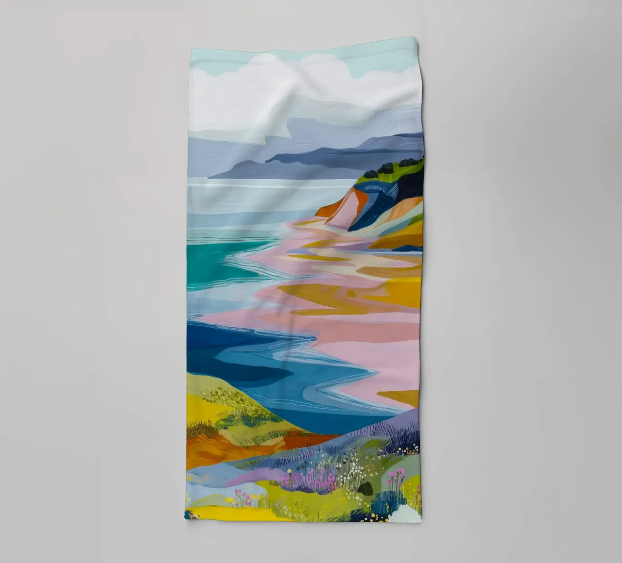 Pastel Shoreline - Where Wildflowers Meet the Tide asciugamano da bagno da Dune