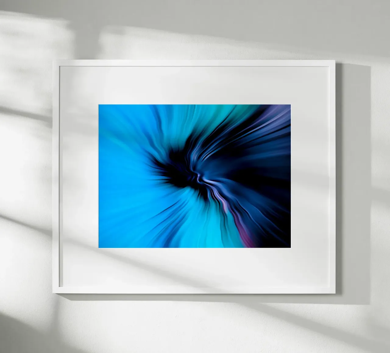 Blue abstract wallpaper poster met houten frame van Musadad Shop