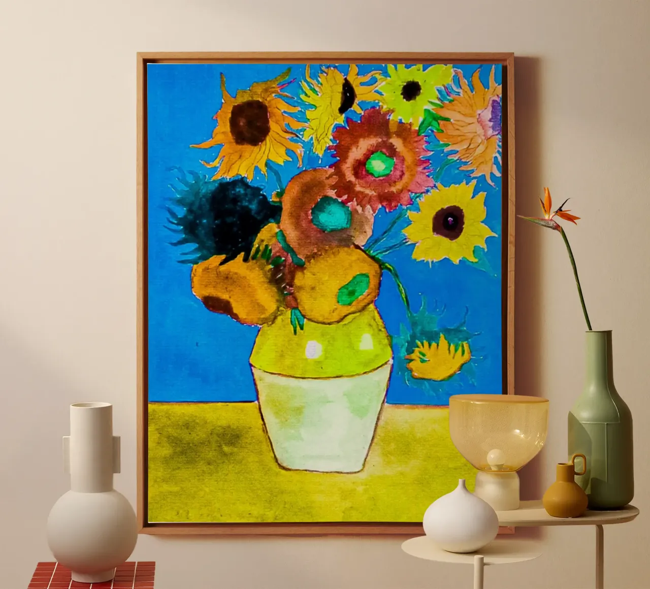 kleurrijke zonnebloemvaas canvas met Baklijst van cloud shop