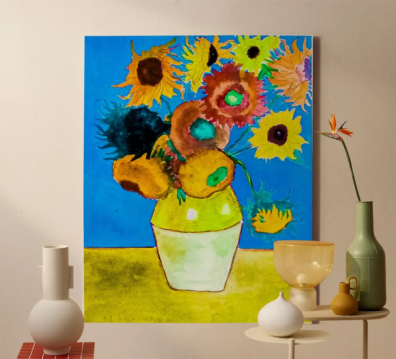 kleurrijke zonnebloemvaas canvas met Baklijst van cloud shop