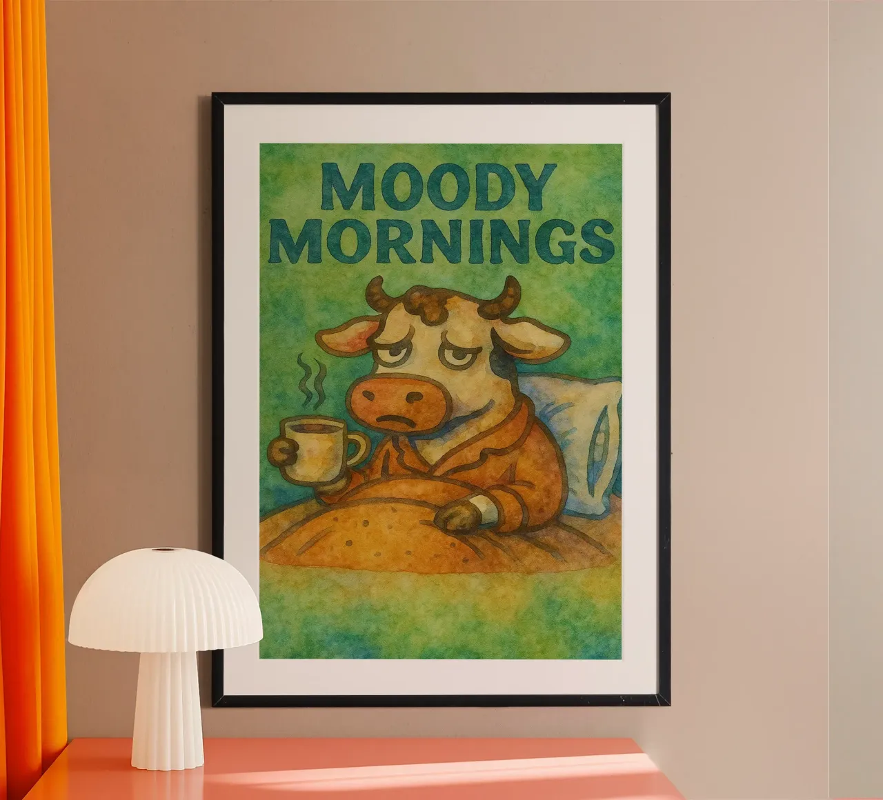 mucca mattutina lunatica pittura d'arte poster da Mutiaram