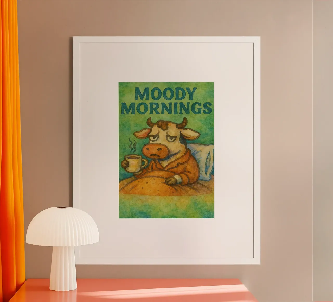 mucca mattutina lunatica pittura d'arte poster da Mutiaram