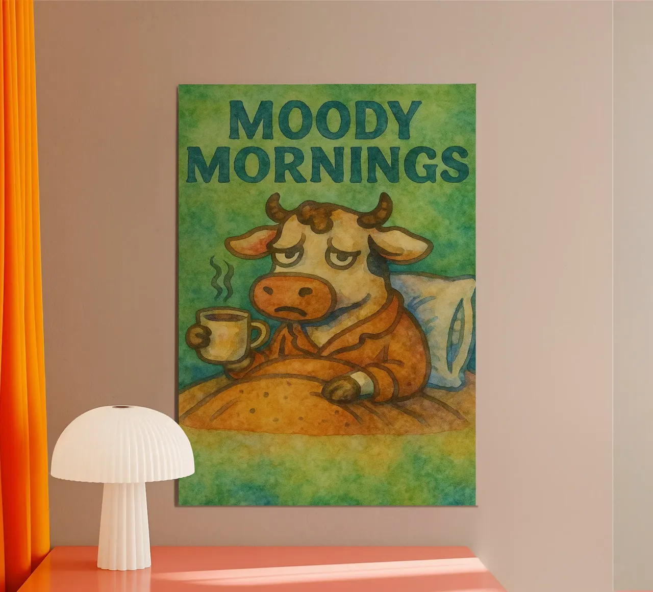 mucca mattutina lunatica pittura d'arte poster da Mutiaram