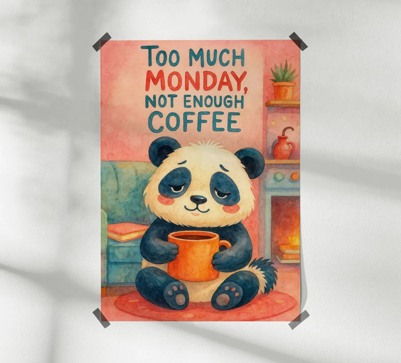 nicht genug Kaffee Bär Kunst Gemälde Poster mit Holzrahmen von Mutiaram