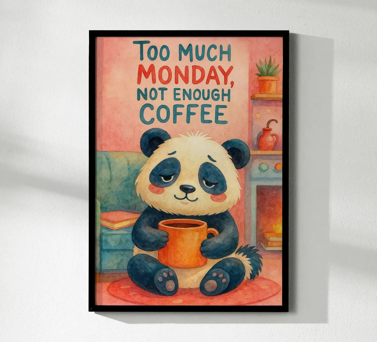 nicht genug Kaffee Bär Kunst Gemälde Poster mit Holzrahmen von Mutiaram
