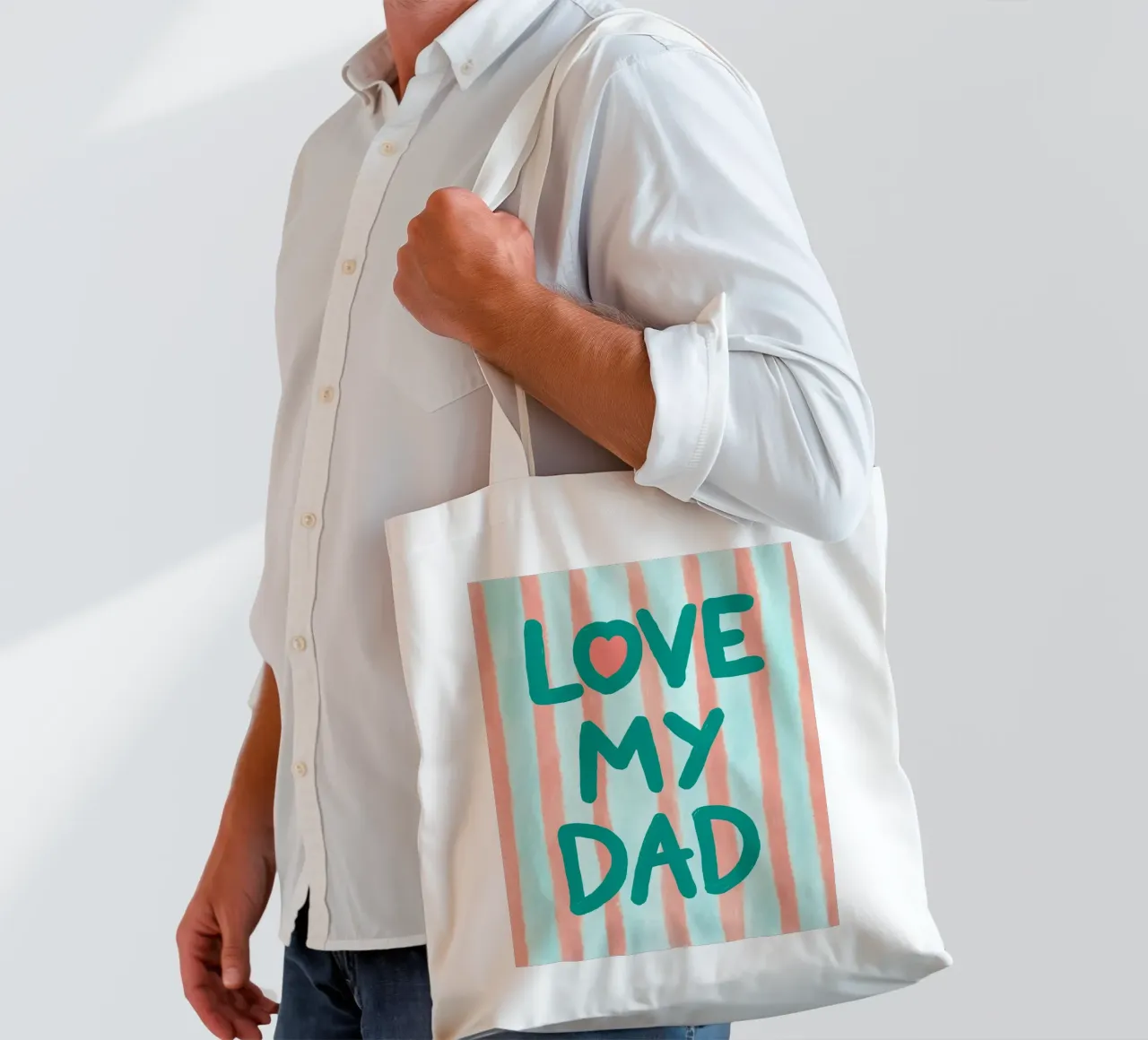 Messaggio "Love my Dad" con cuore borsa in juta da Carinaprint
