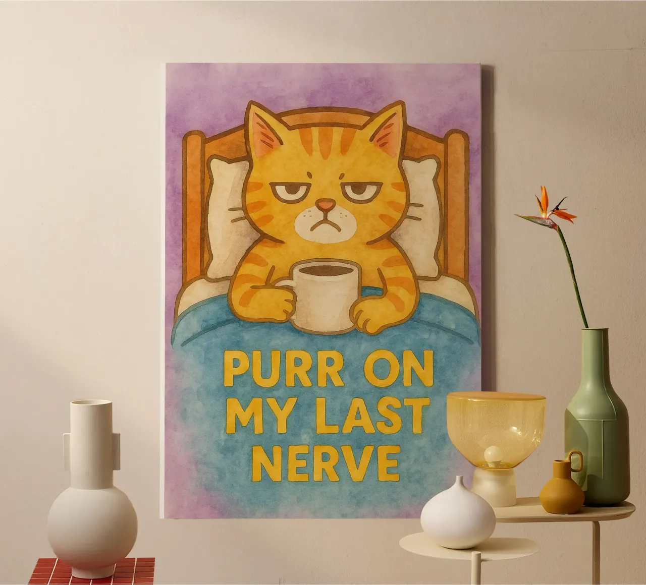 purr on my last nerve cat art painting canvas by Mutiaram