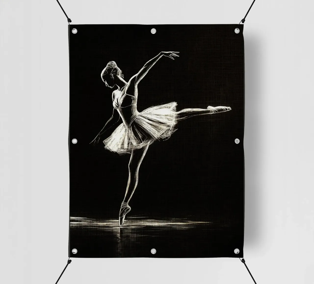 Ballerina bianca su nero telo in pvc da Ashley Studio