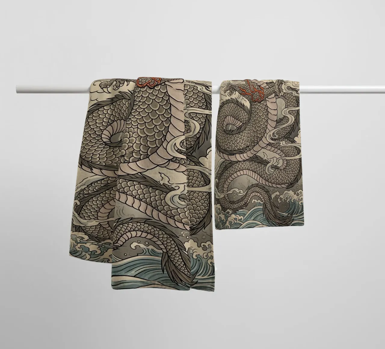 Drago - Stile vintage giapponese asciugamano da bagno da Lembayung art