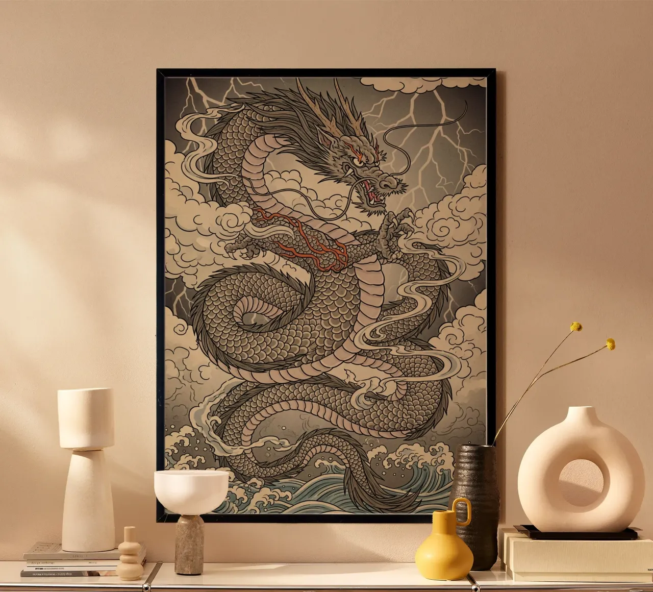 Drago - Stile vintage giapponese poster con telaio in plastica da Lembayung art