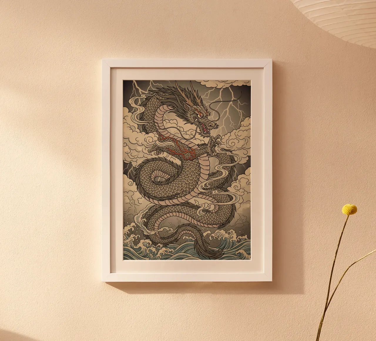 Drago - Stile vintage giapponese poster con telaio in plastica da Lembayung art