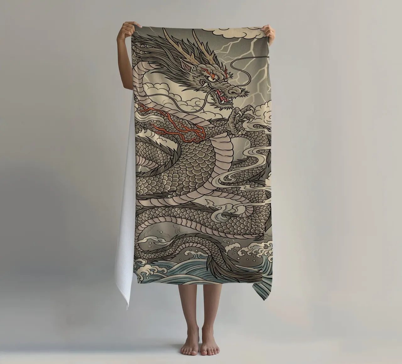 Dragon - Japanese vintage style beach towel by Lembayung art