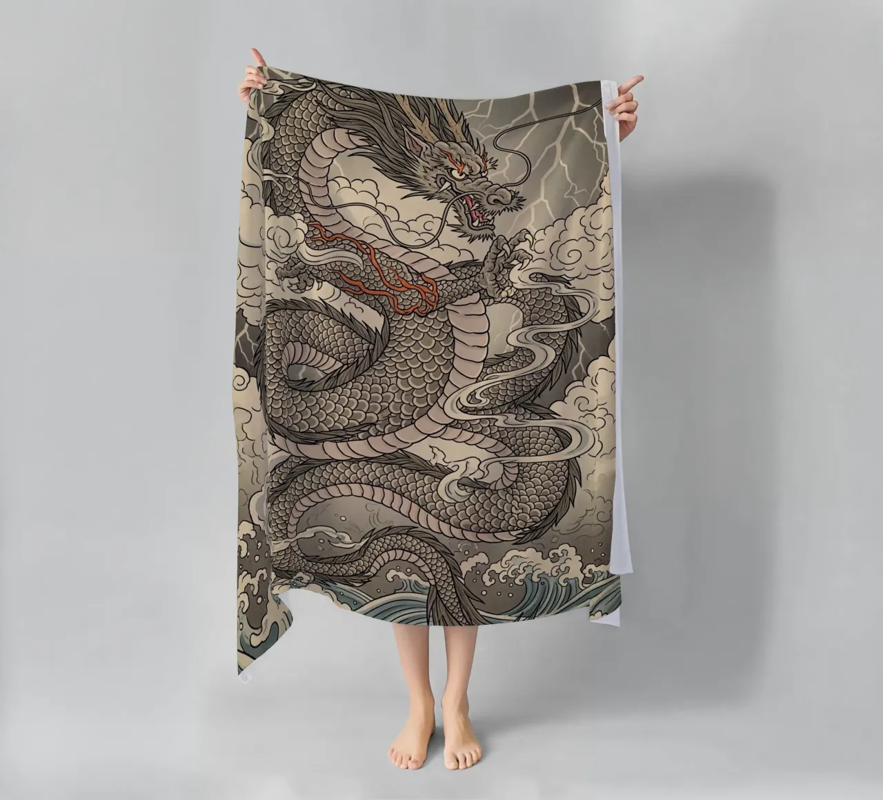 Dragon - Japanese vintage style beach towel by Lembayung art