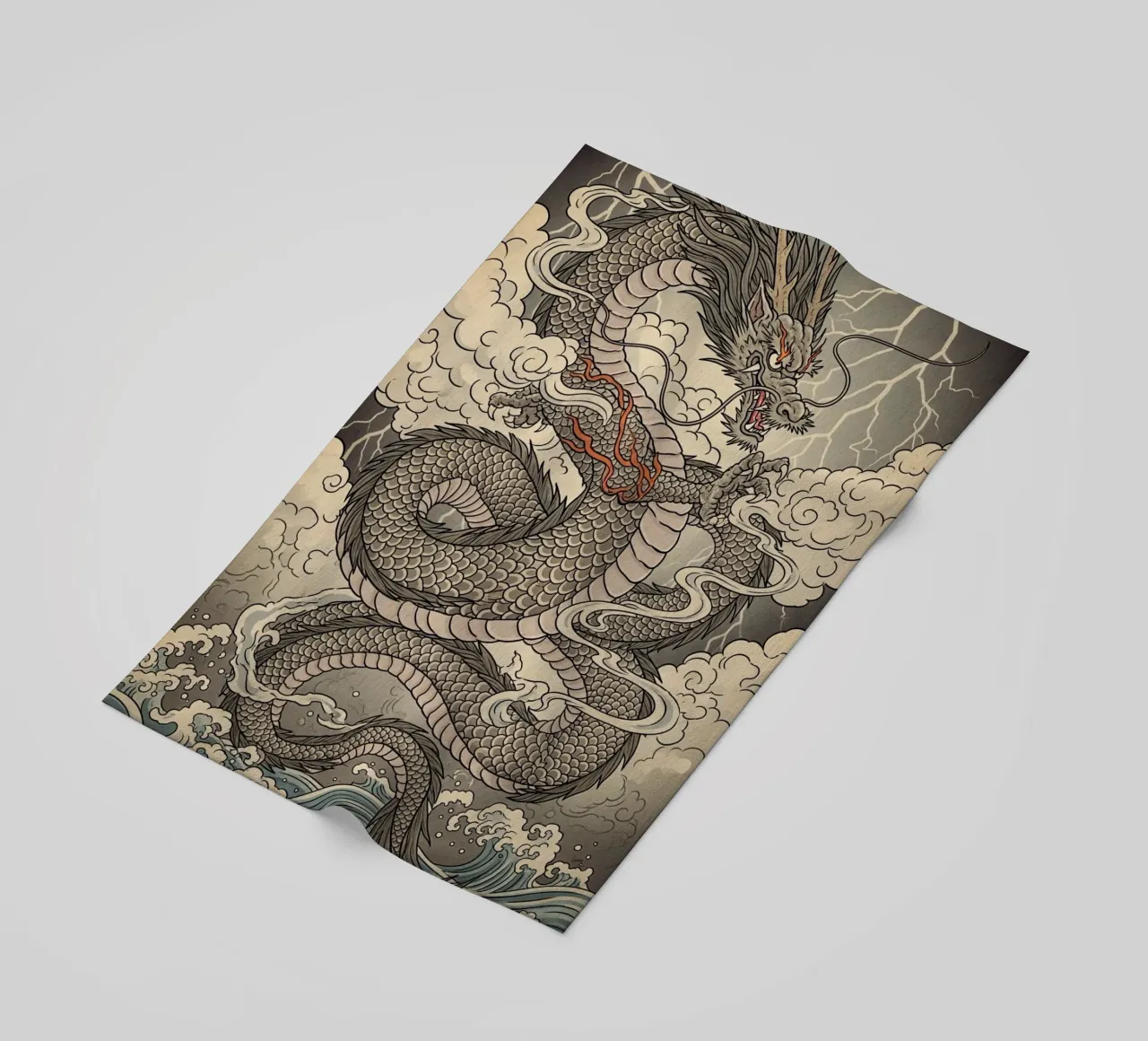 Dragon - Japanese vintage style beach towel by Lembayung art