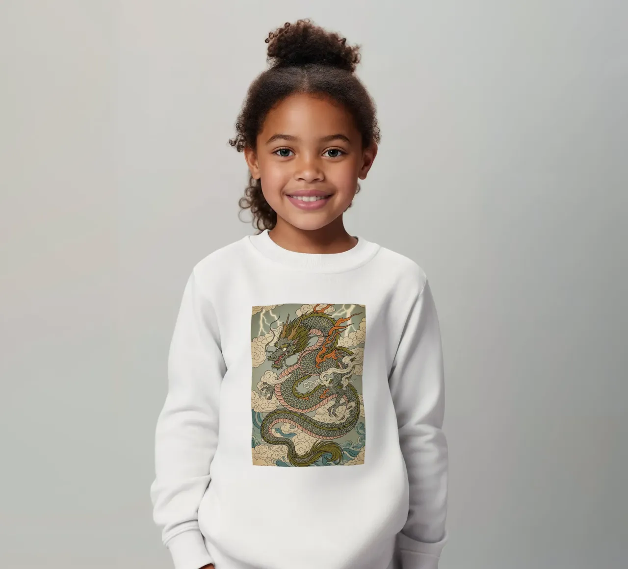 Dragon in Japanese vintage style kids sweatshirt by Lembayung art