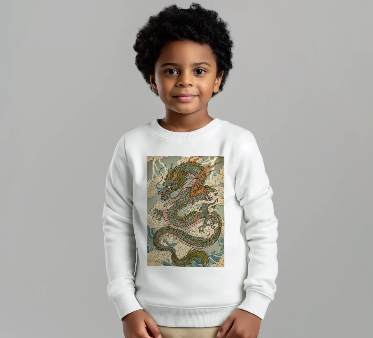Dragon in Japanese vintage style kids sweatshirt by Lembayung art