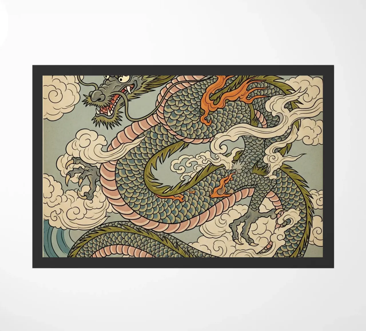 Dragon in Japanese vintage style doormat by Lembayung art
