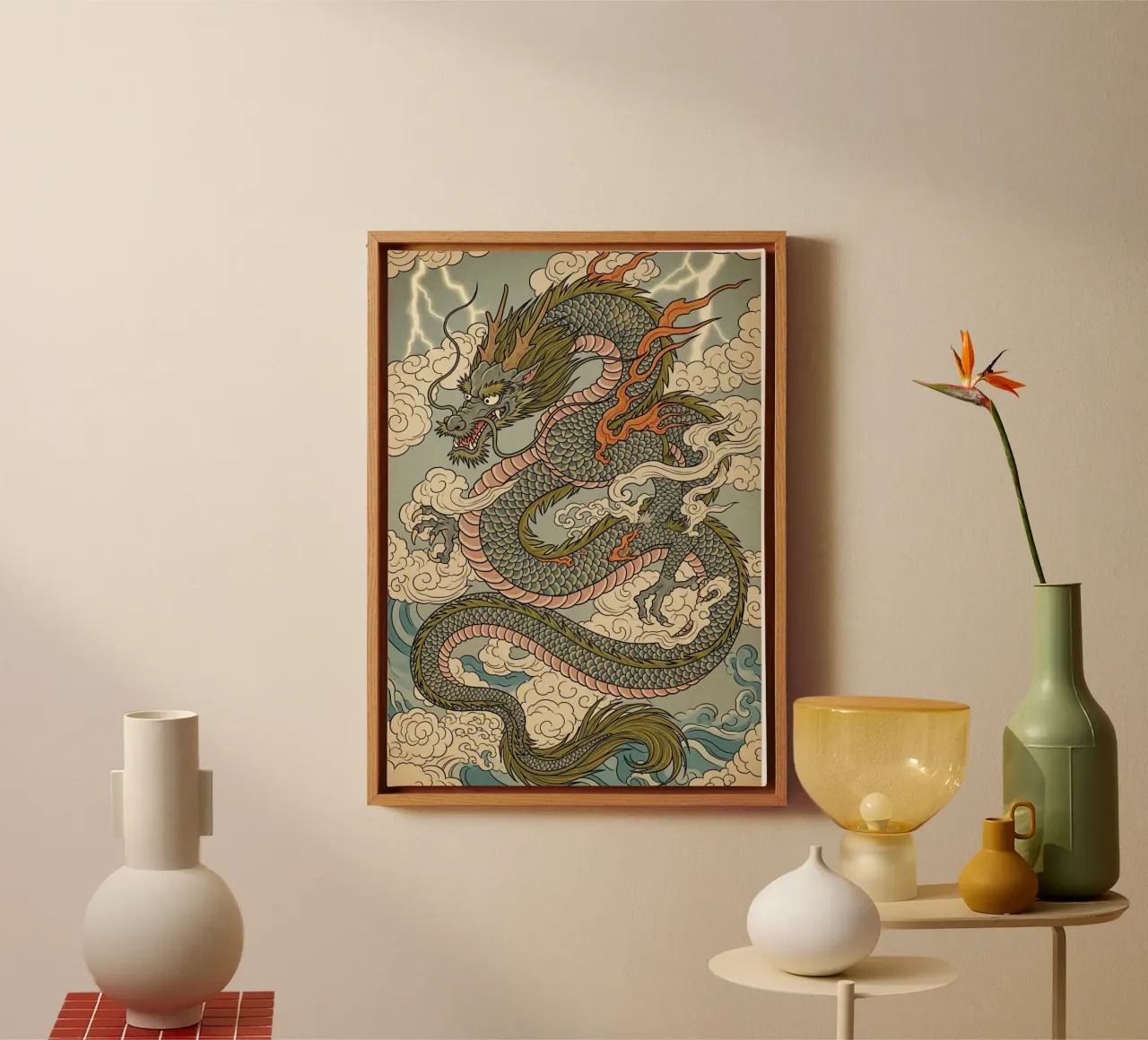 Draak in Japanse vintage stijl canvas met Baklijst van Lembayung art