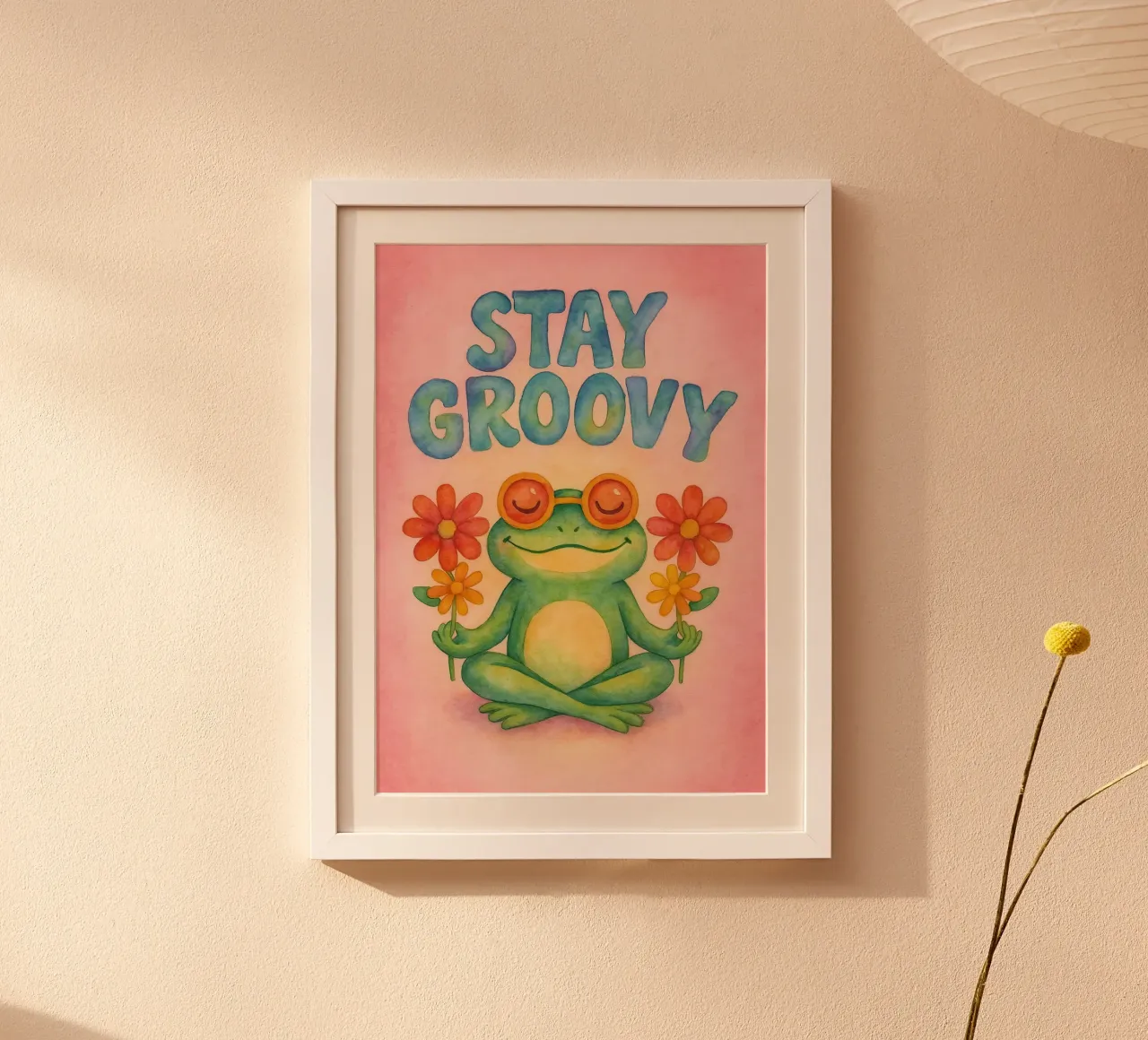 pittura d'arte della rana groovy poster con telaio in legno da Mutiaram