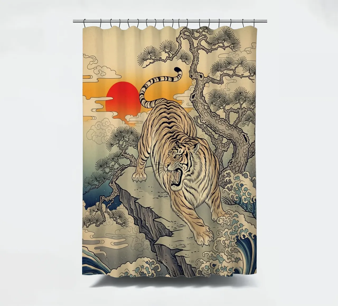 Tiger - Japanese vintage style shower curtain by Lembayung art