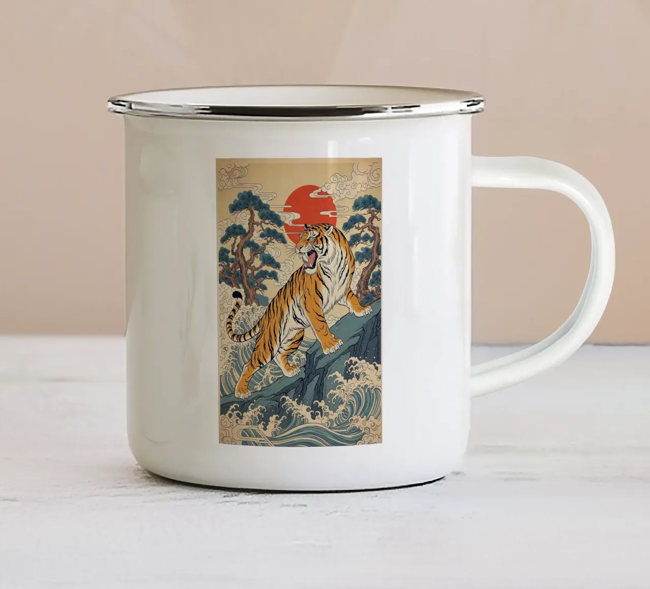 Tiger - Japanese vintage style (2) enamel mug by Lembayung art