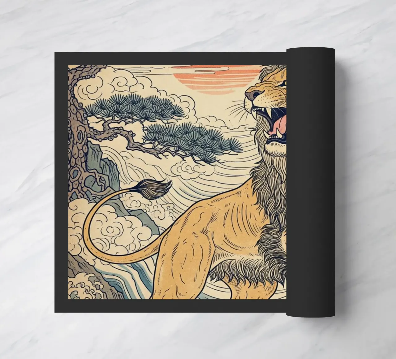 Lion - Japanese vintage style doormat by Lembayung art