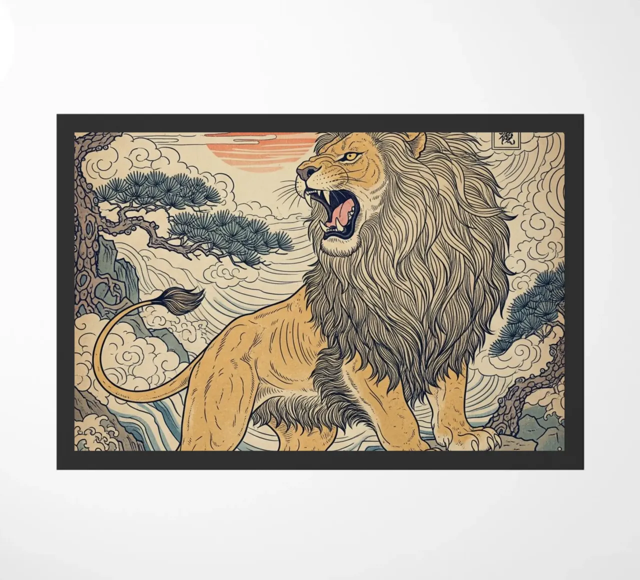 Lion - Japanese vintage style doormat by Lembayung art