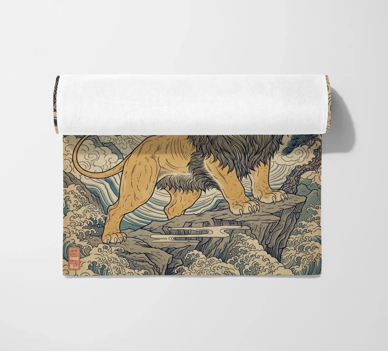 Lion - Japanese vintage style beach towel by Lembayung art