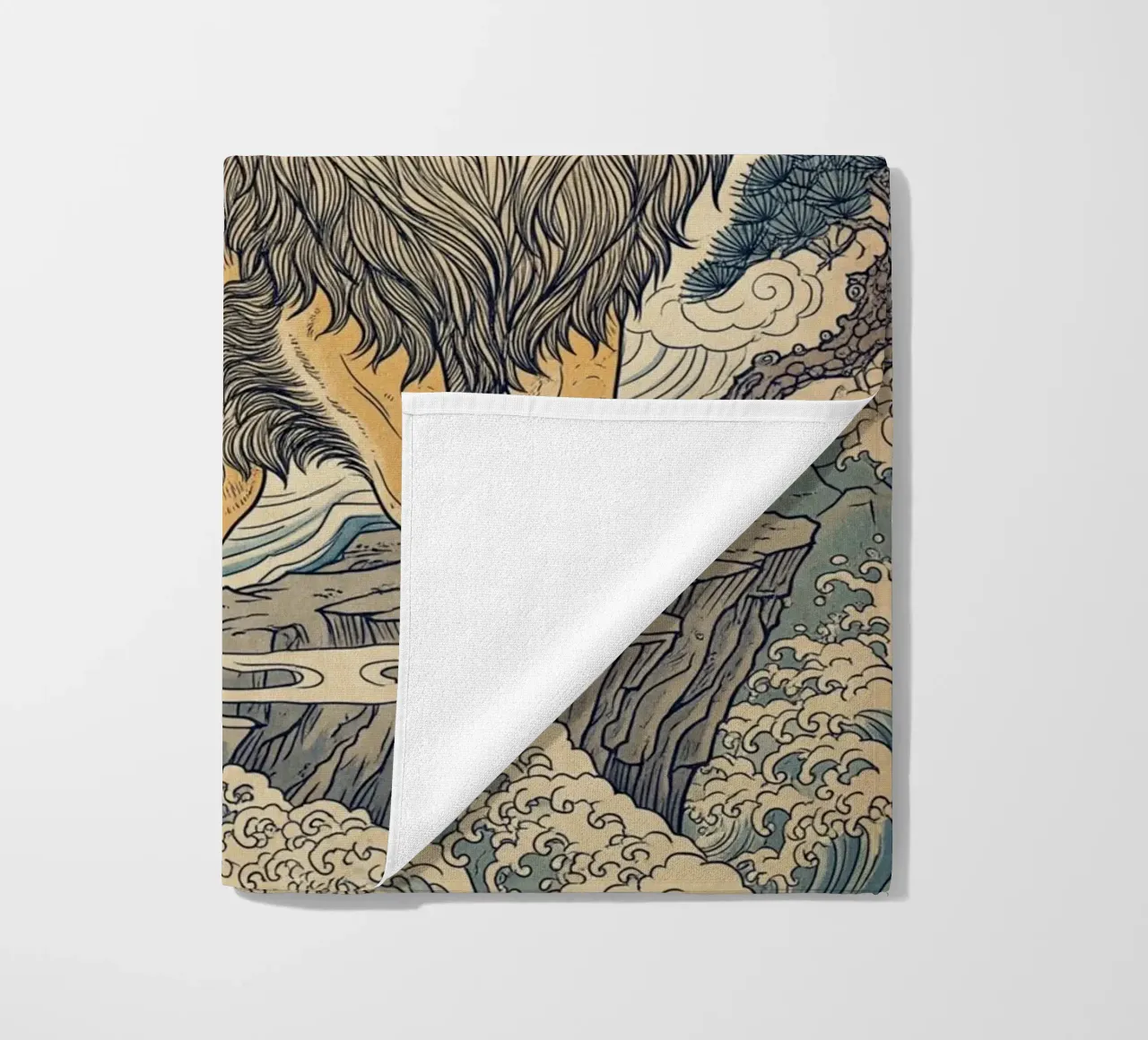 Lion - Japanese vintage style beach towel by Lembayung art