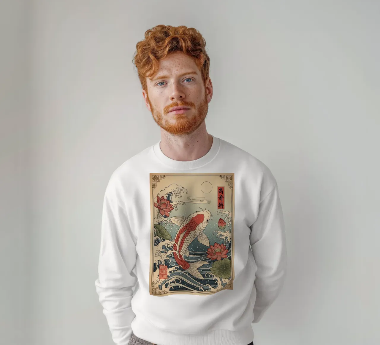 Koi Fish - Japanese vintage style sweatshirt by Lembayung art