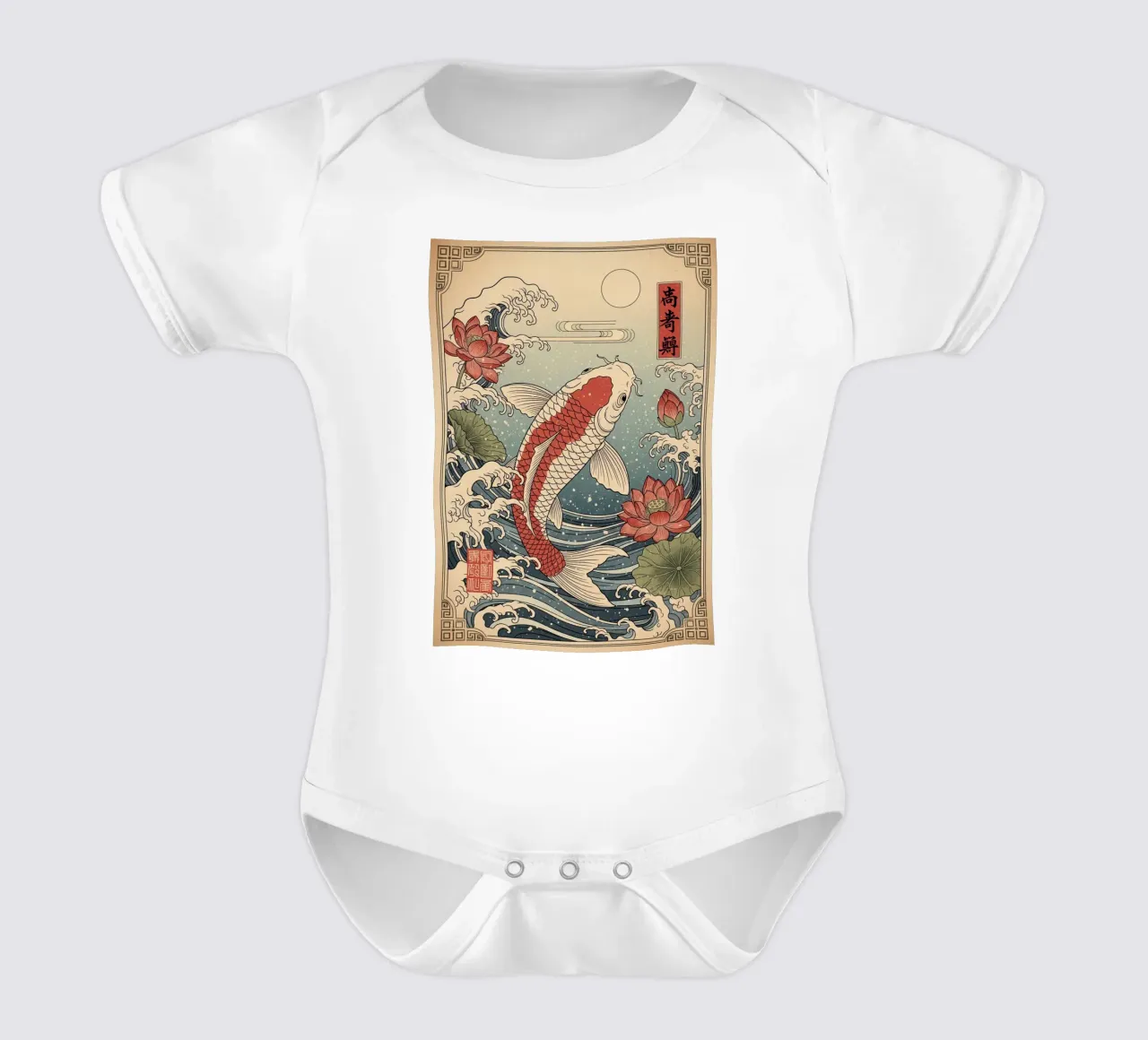 Koi Fish - Japanese vintage style short-sleeve baby romper by Lembayung art