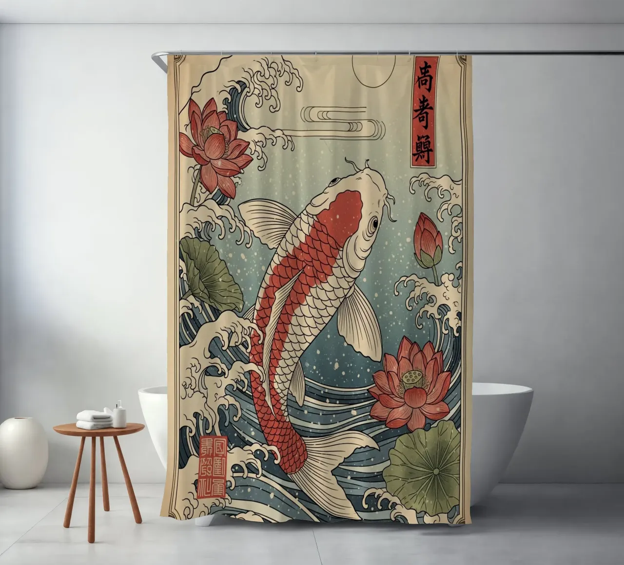 Koi Fish - Japanese vintage style shower curtain by Lembayung art