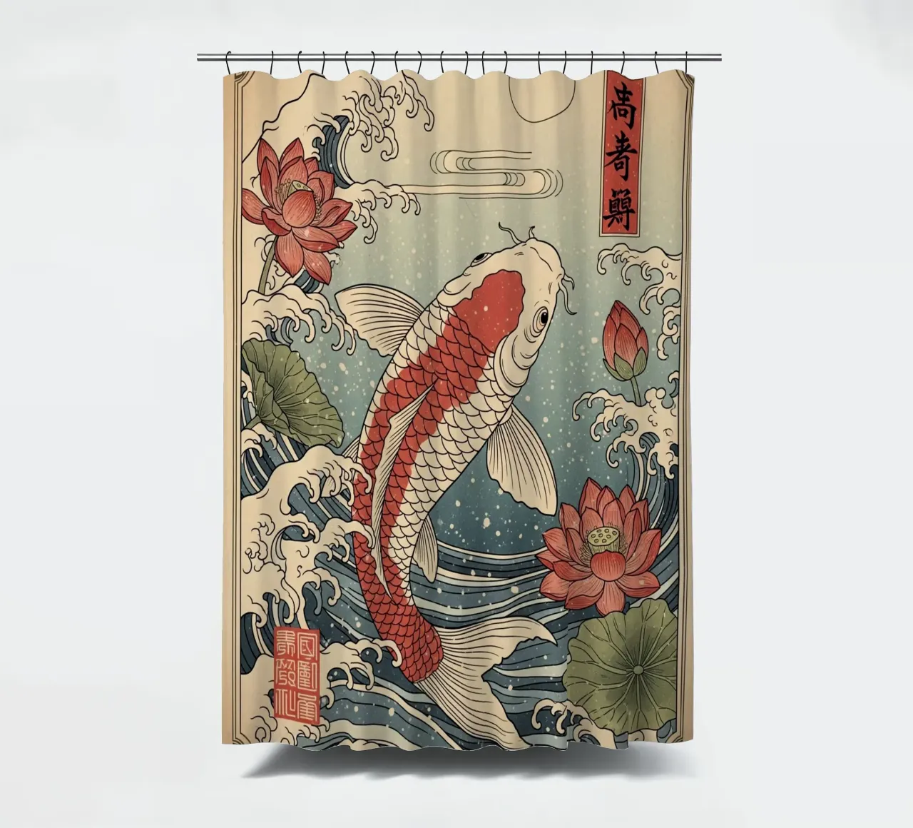 Koi Fish - Japanese vintage style shower curtain by Lembayung art