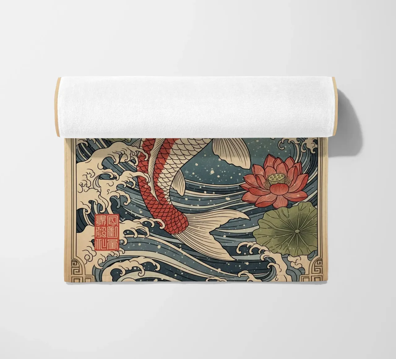 Koi Fish - Japanese vintage style beach towel by Lembayung art
