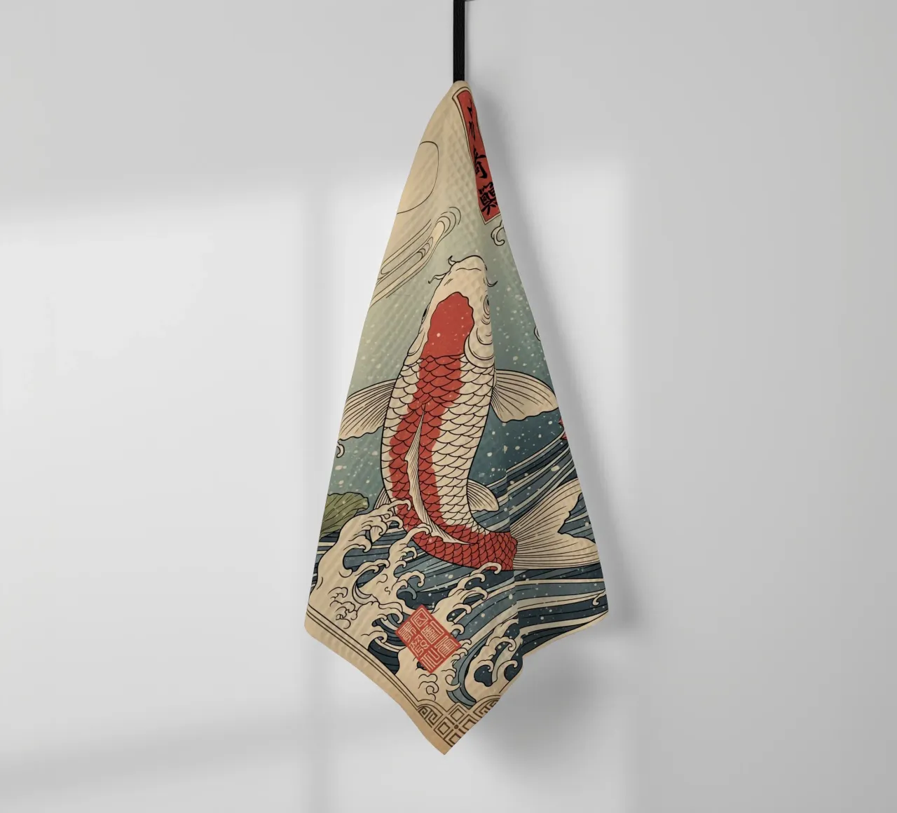 Koi Fish - Japanese vintage style tea towel by Lembayung art