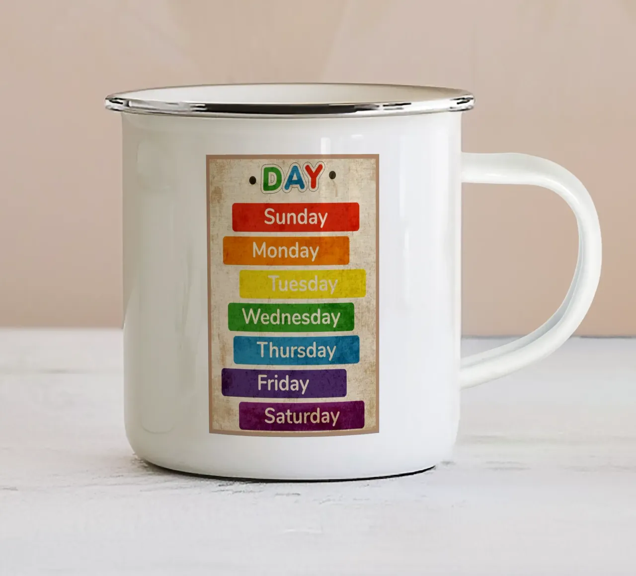 Grafico dei giorni della settimana tazza in smalto da Mingyue Studio