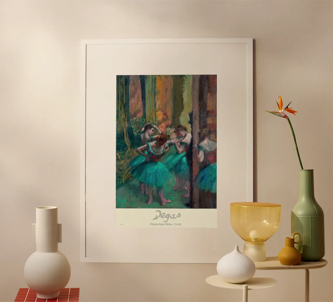 Edgar Degas - Ballerine rosa e verdi poster con telaio in alluminio da Alfieson