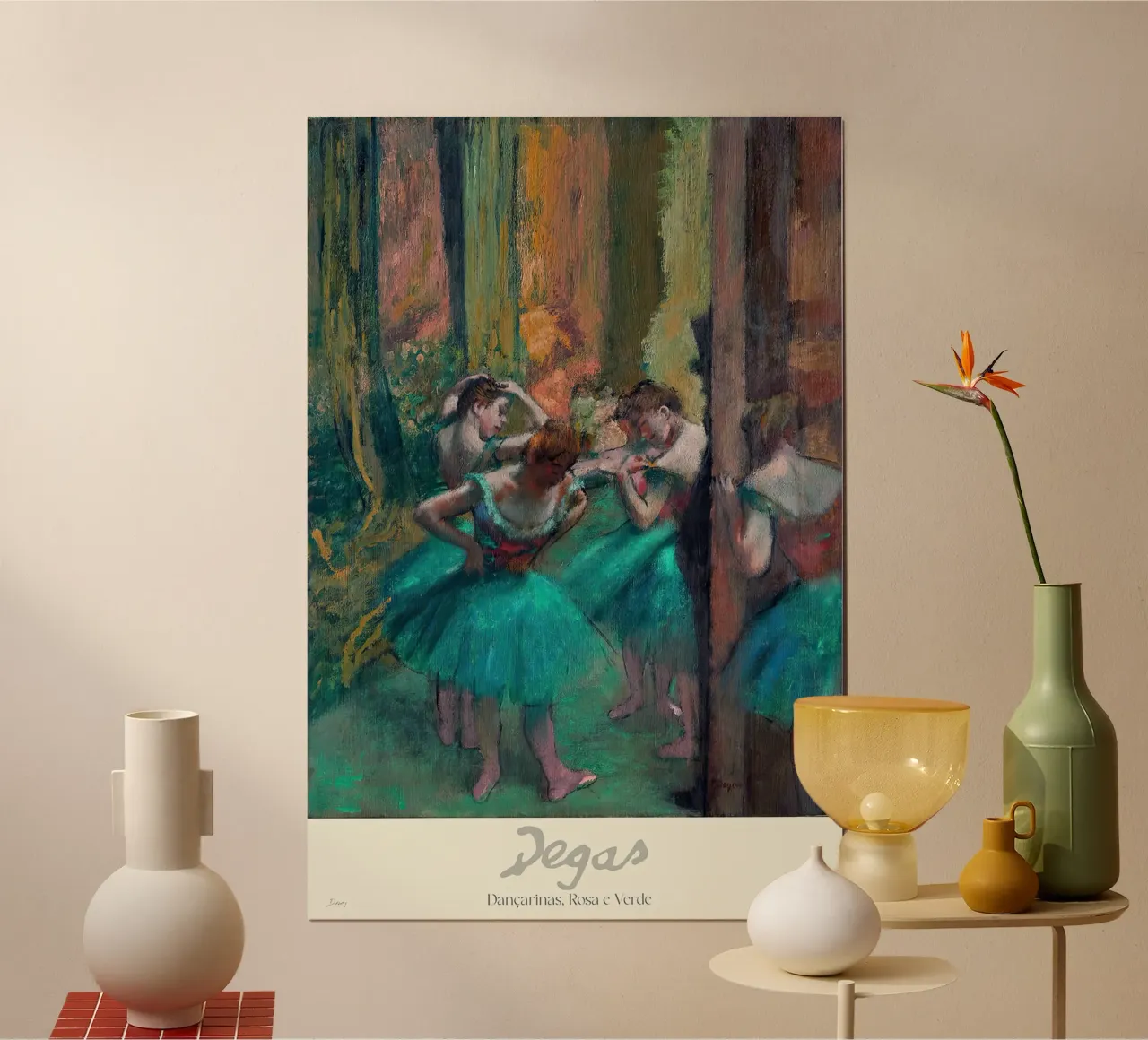 Edgar Degas - Ballerine rosa e verdi poster con telaio in alluminio da Alfieson
