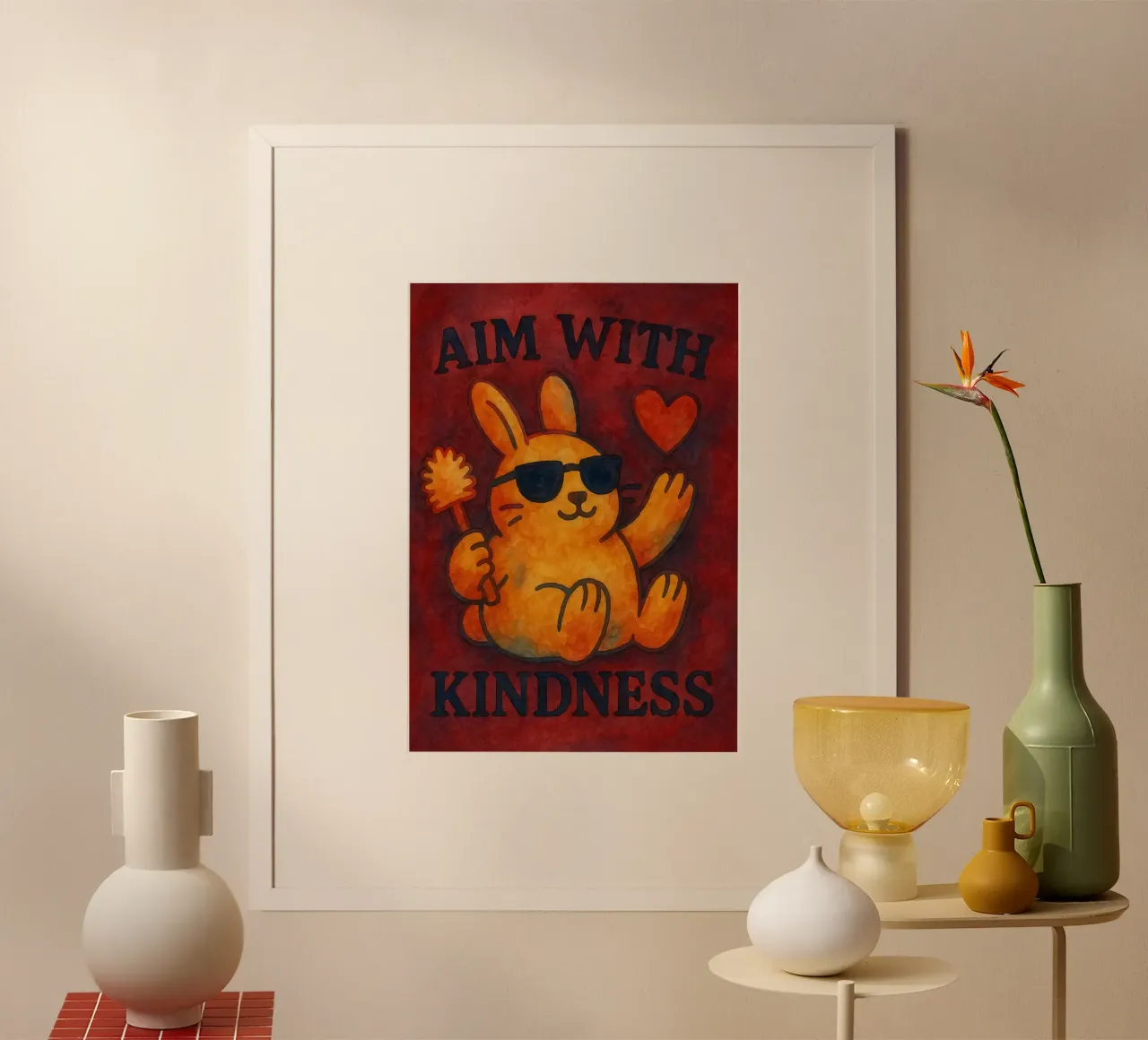 aim with kindness rabbit art drawing poster by pasadenan