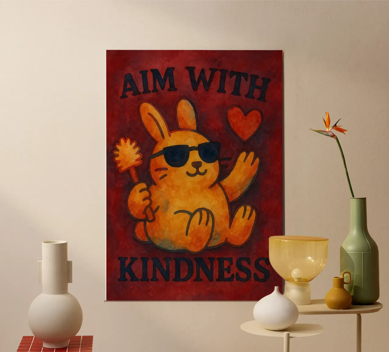 aim with kindness rabbit art drawing poster by pasadenan