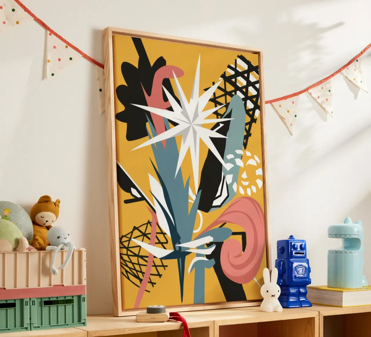 Starry Scribble Collage canvas with Floater frame by Obs Canvas