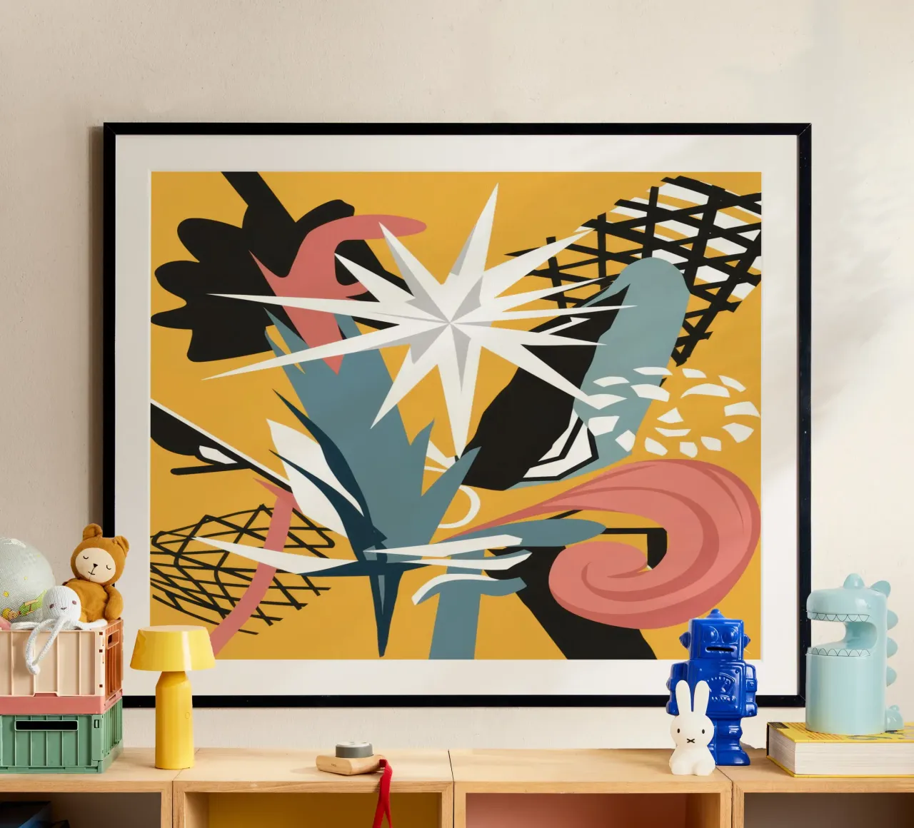 Collage de gribouillis étoilés poster avec cadre en aluminium de Obs Canvas