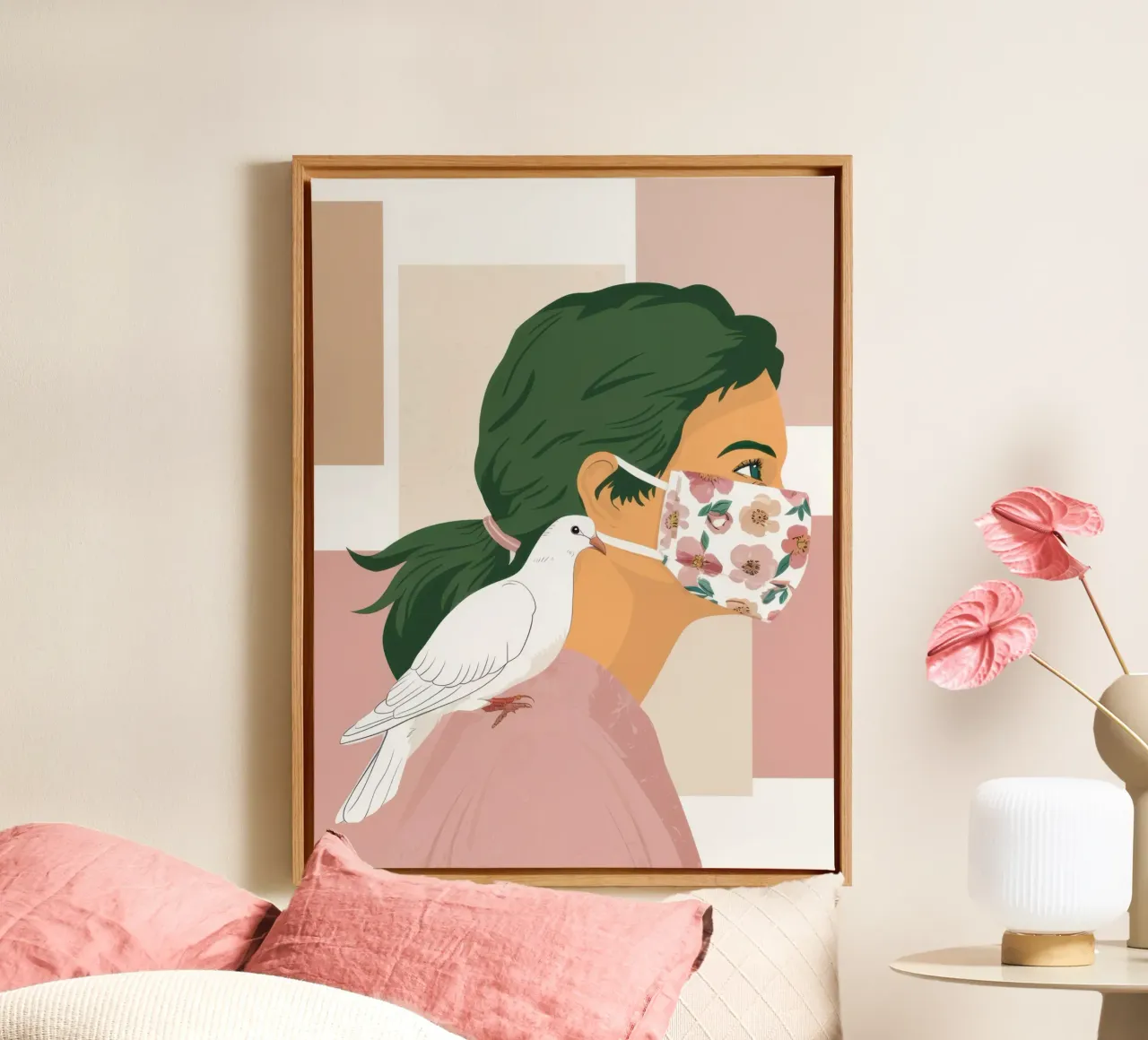 Vredesduif canvas met Baklijst van Thistle Bloom