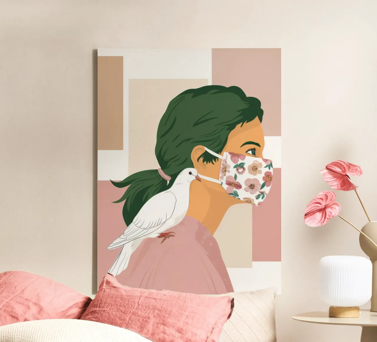 Vredesduif canvas met Baklijst van Thistle Bloom